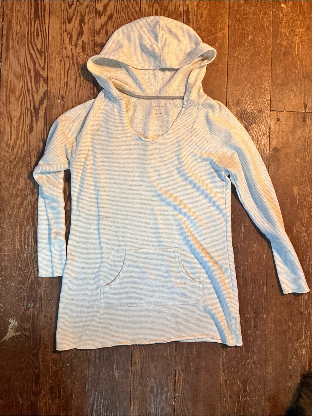 Calvin Klein Light Gray Scoop Neck Hooded Tunic Sweater